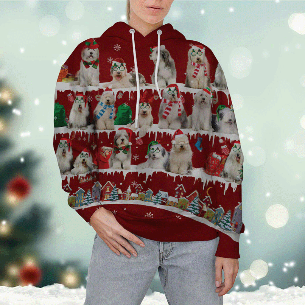 Old English Sheepdog - Snow Christmas - 3D Hoodie