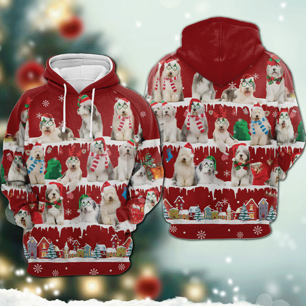 Old English Sheepdog - Snow Christmas - 3D Hoodie