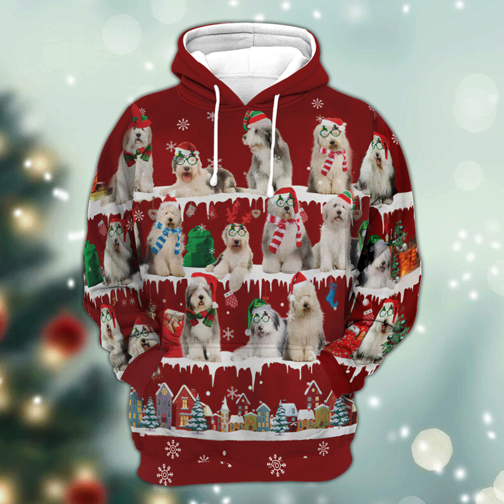 Old English Sheepdog - Snow Christmas - 3D Hoodie