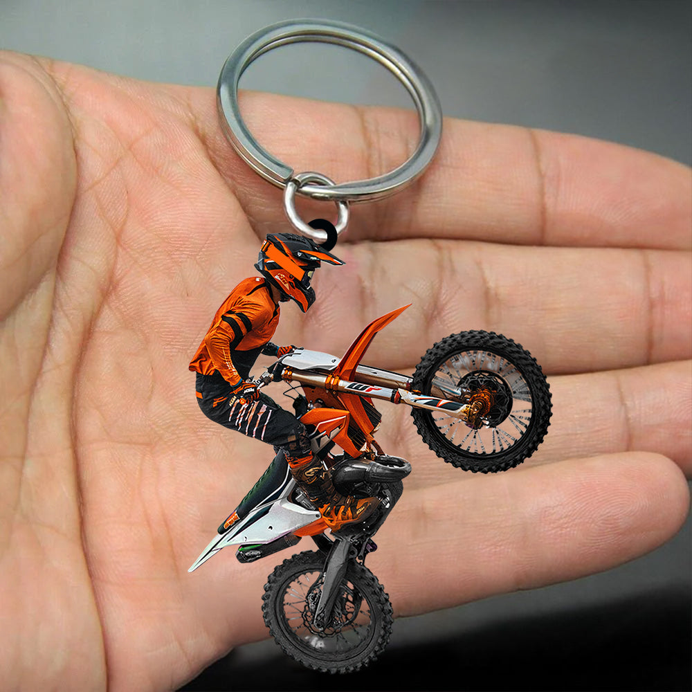 Personalized Motocross Biker Shaped Flat Acrylic Keychain