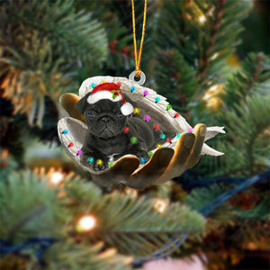 PUG (Black) Sleeping Angel In God Hand Christmas Ornament