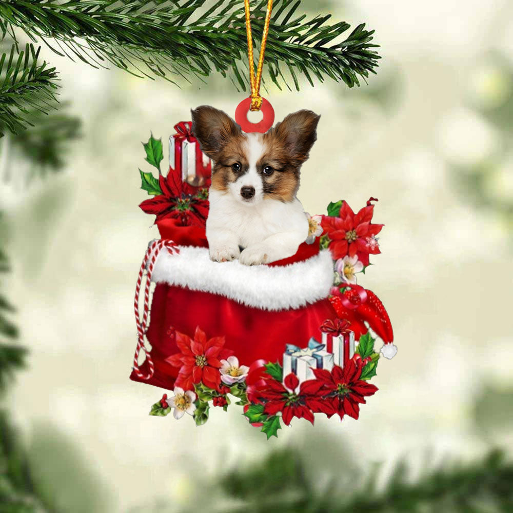 Papillon In Gift Bag Christmas Ornament