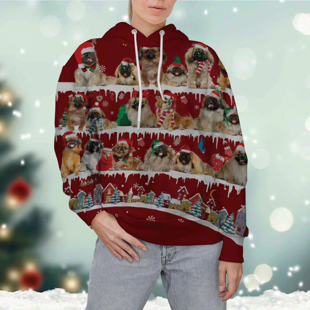 Pekingese - Snow Christmas - 3D Hoodie