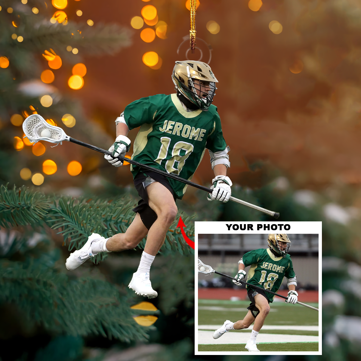 Personalized Lacrosse Player Upload Photo Christmas Ornament