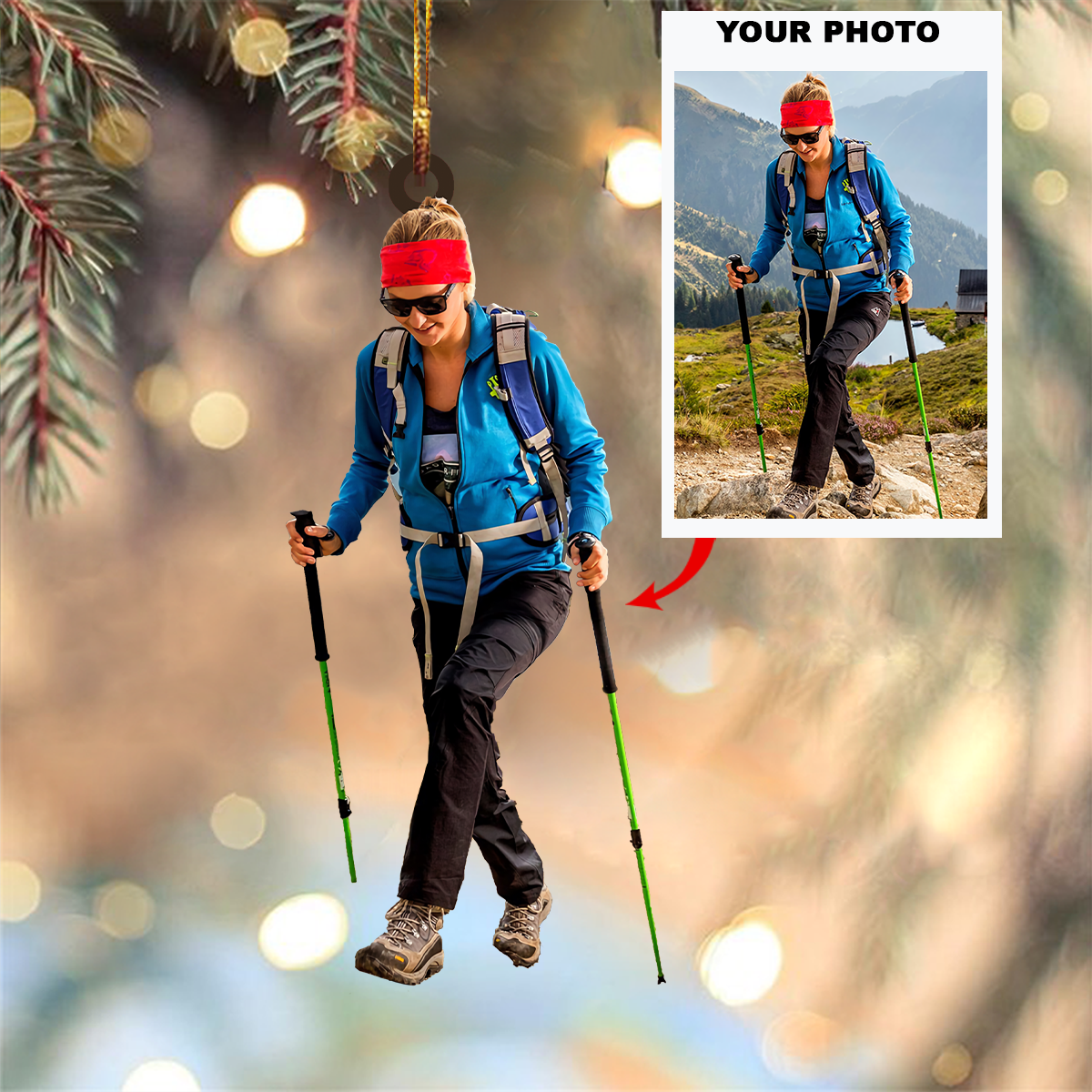 Personalized Hiking Upload Photo Christmas Ornament