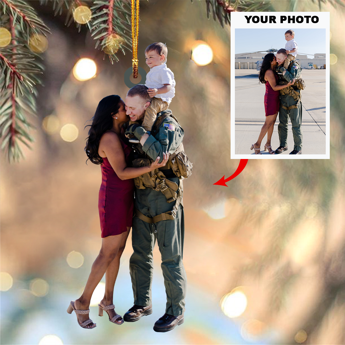 Personalized Army/Military Couple /Family Upload Photo Christmas Ornament