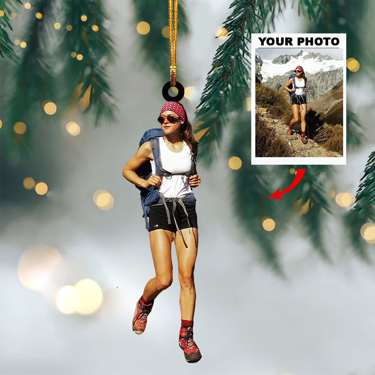 Personalized Hiking Upload Photo Christmas Ornament