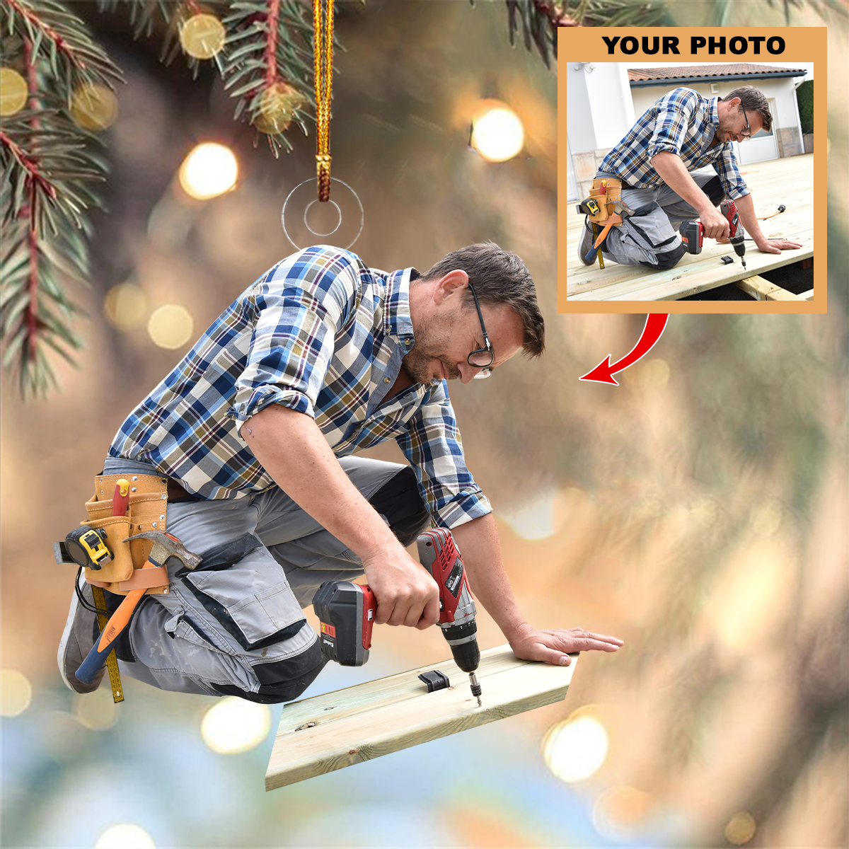 Personalized Carpenter Upload Photo Christmas Ornament