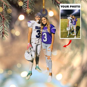 Personalized American Football Player Upload Photo Christmas Ornament