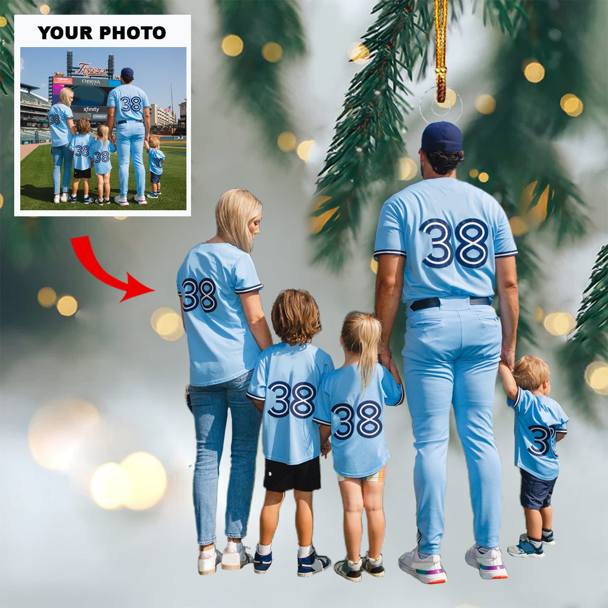 Personalized Baseball/Softball Kids Upload Photo Christmas Ornament