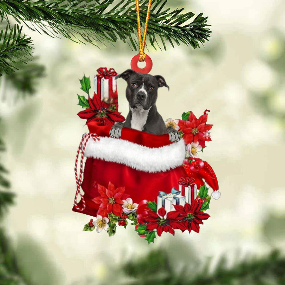 Pitbull In Gift Bag Christmas Ornament