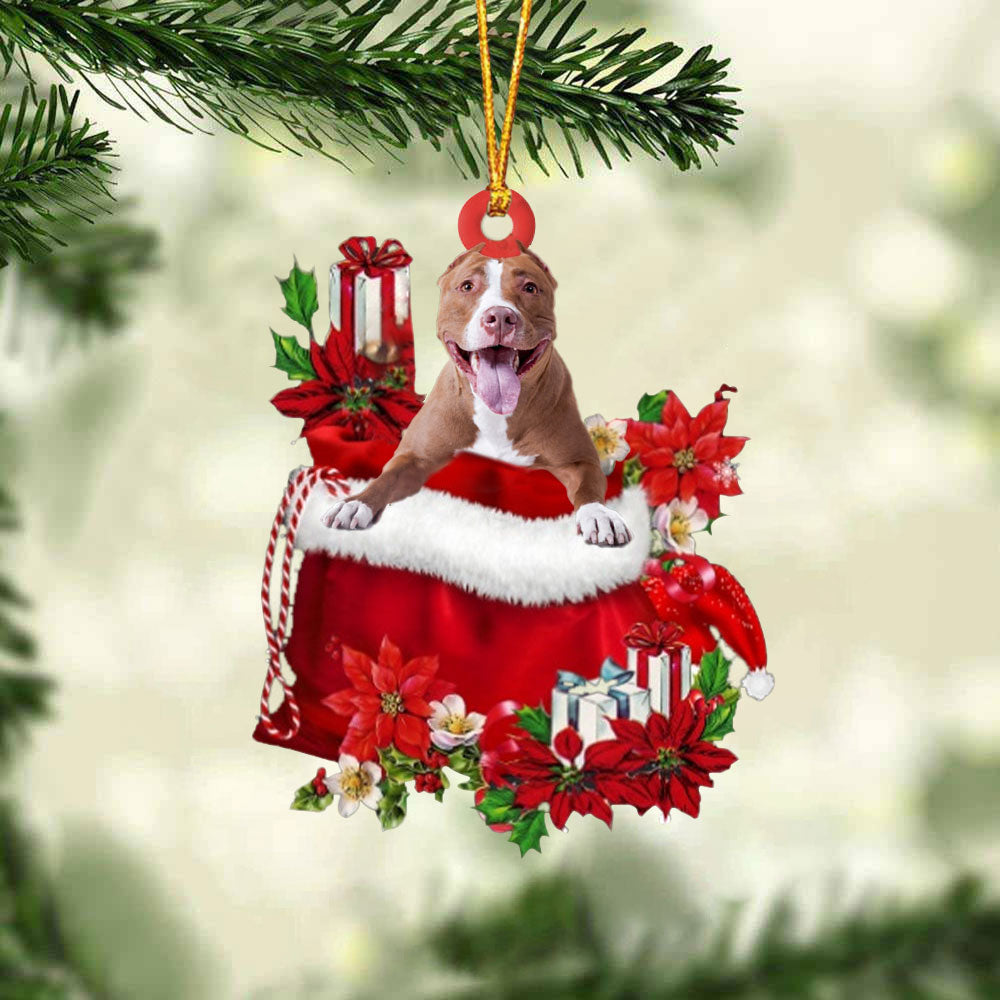Pitbull In Gift Bag Christmas Ornament