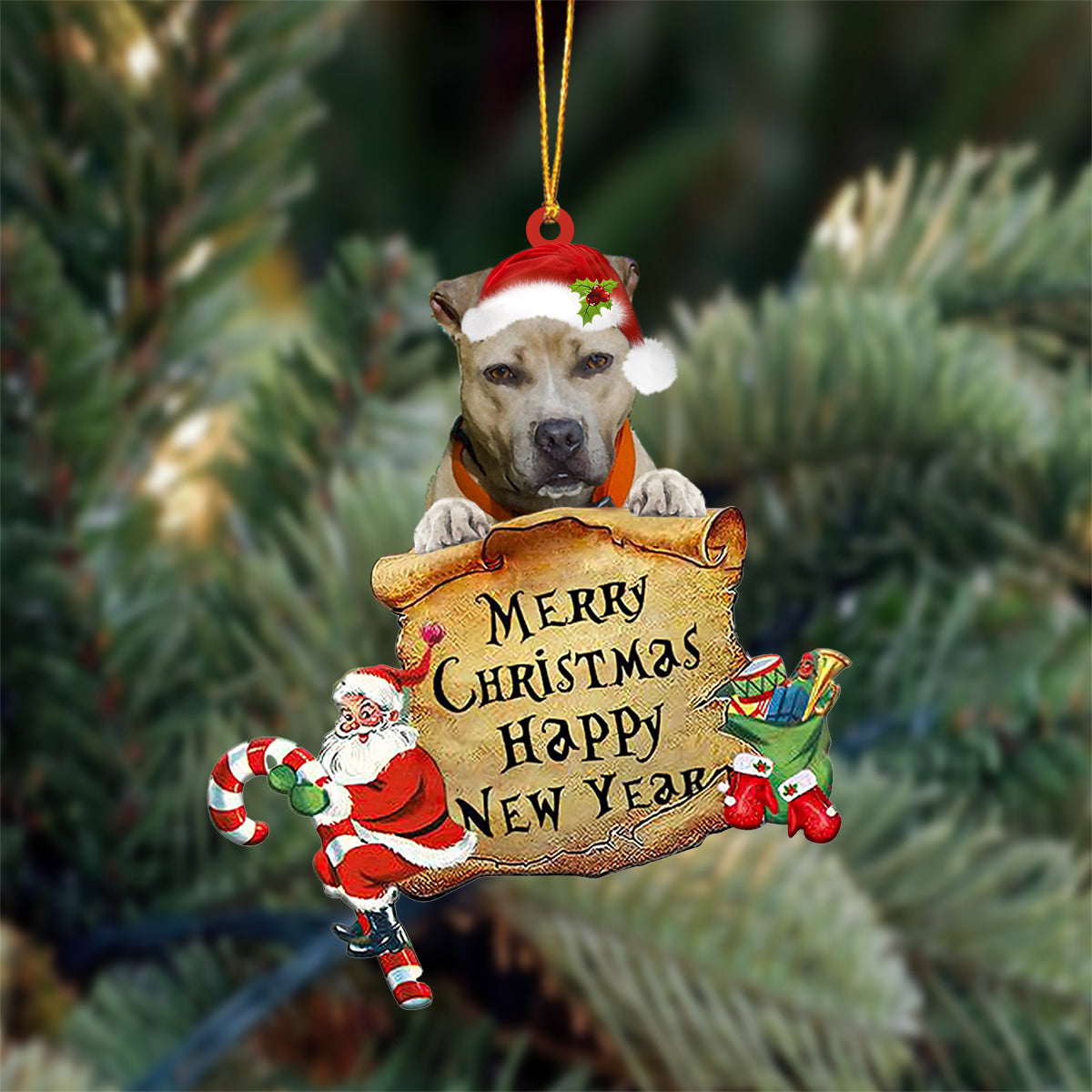 Pitbulll3 Merry Christmas&Happy New Year Hanging Ornament