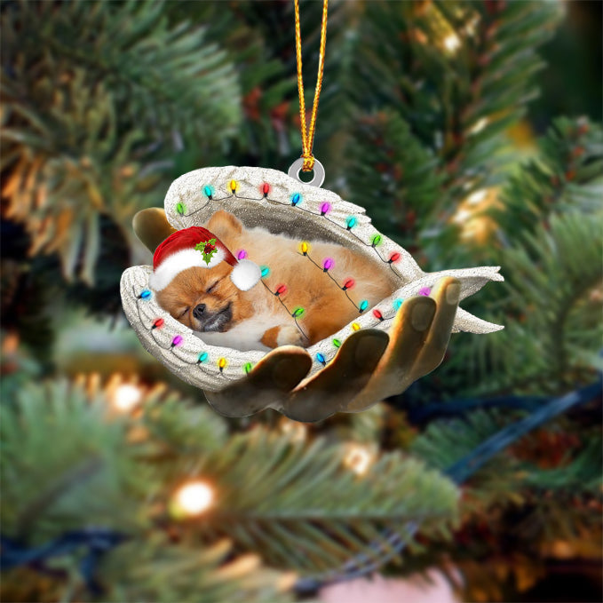 Pomeranian 2 Sleeping Angel In God Hand Christmas Ornament