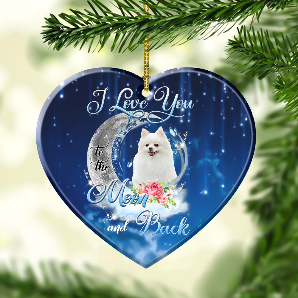 Pomeranian I Love You To The Moon And Back Heart Shape Ceramic Ornament
