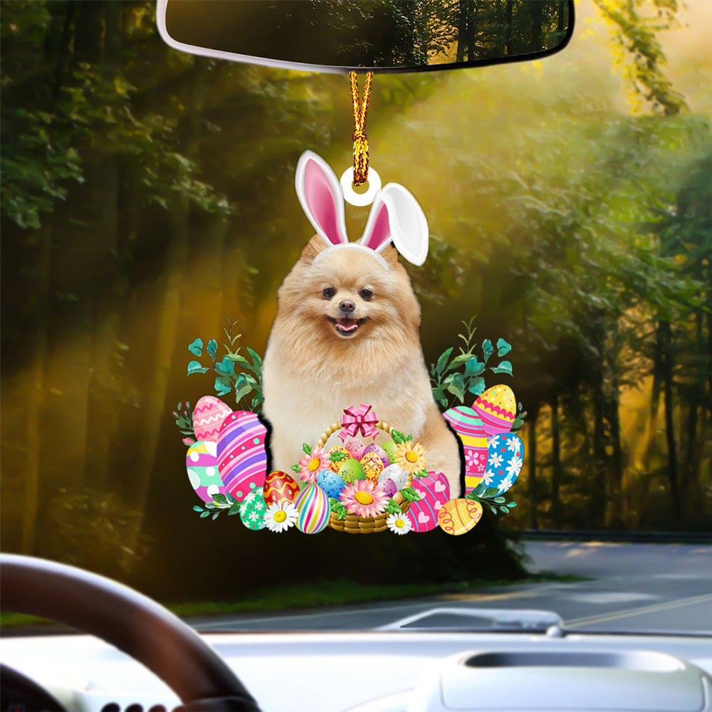 Pomeranian Happy Easter Car Hanging Ornament