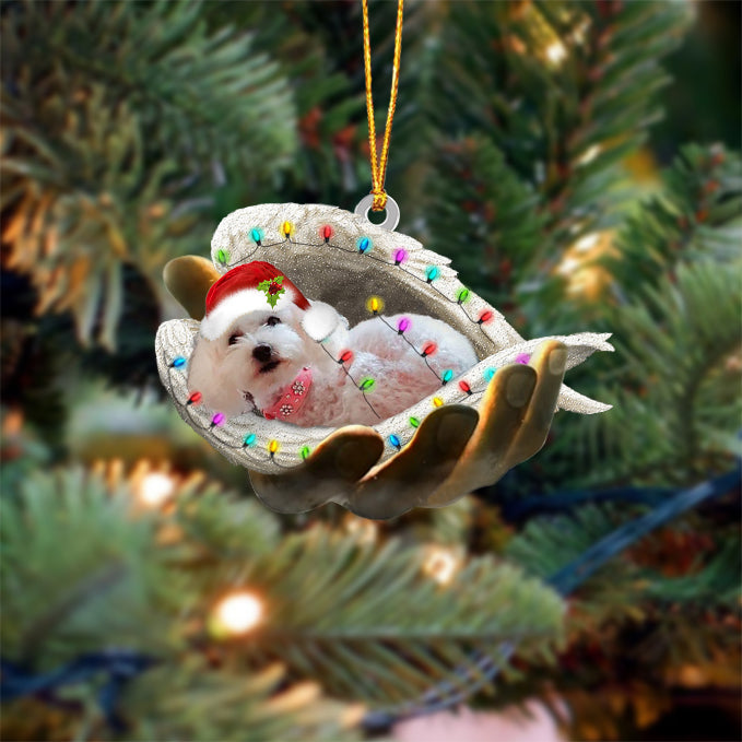 Poodle(White) Sleeping Angel In God Hand Christmas Ornament