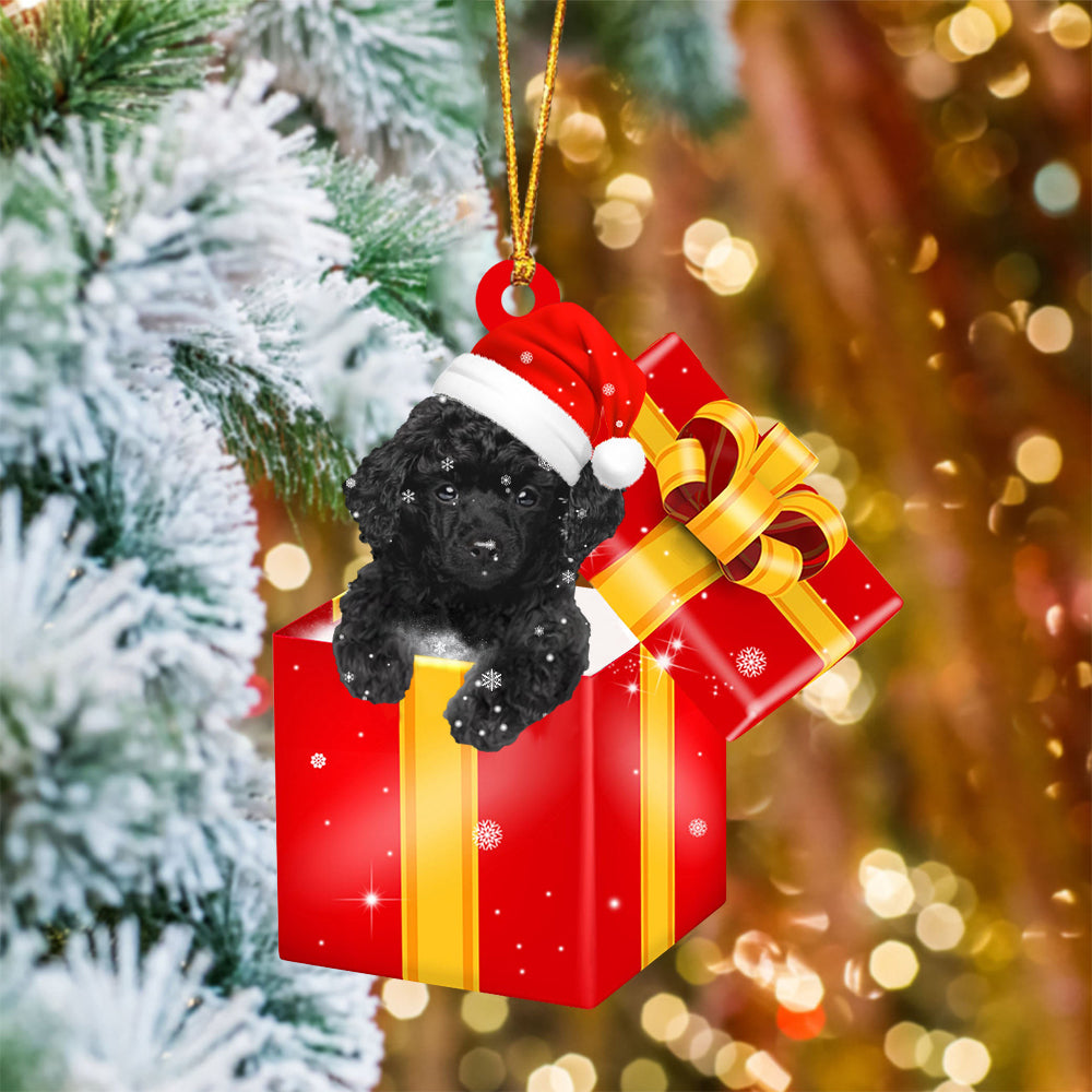Poodle In Red Gift Box Christmas Ornament
