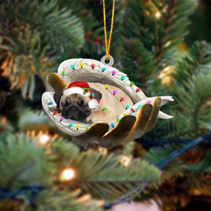 Pug Sleeping Angel In God Hand Christmas Ornament