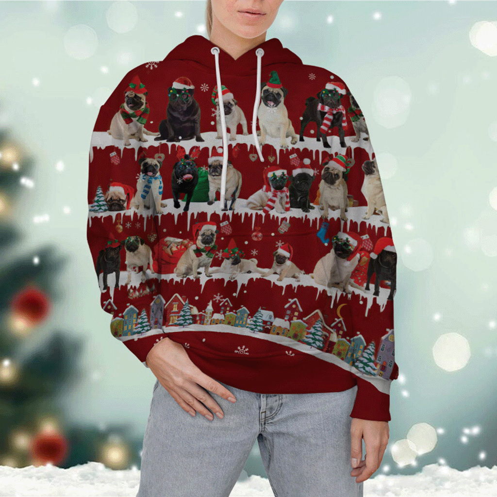 Pug - Snow Christmas - 3D Hoodie