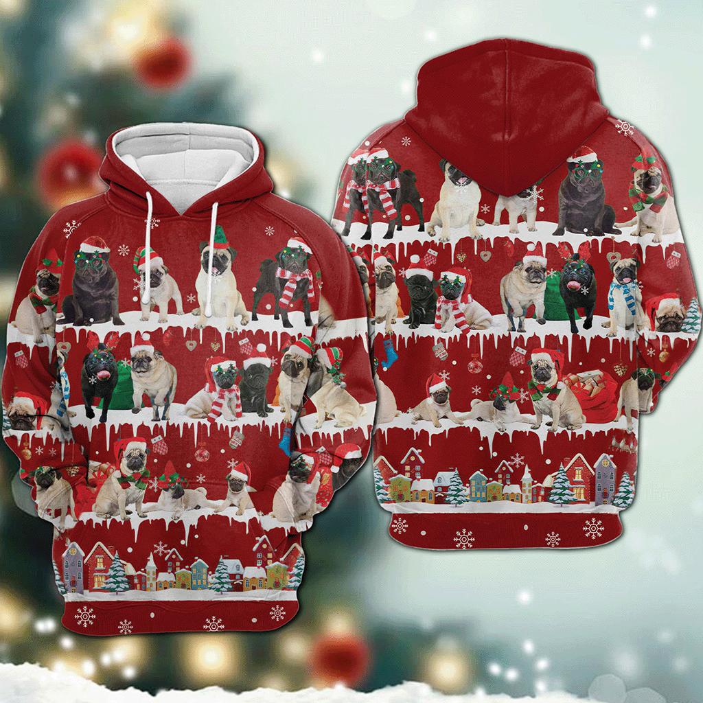 Pug - Snow Christmas - 3D Hoodie