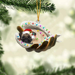 Pug Sleeping Angel In God Hand Christmas Ornament