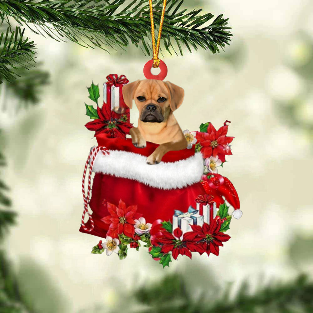Puggle In Gift Bag Christmas Ornament