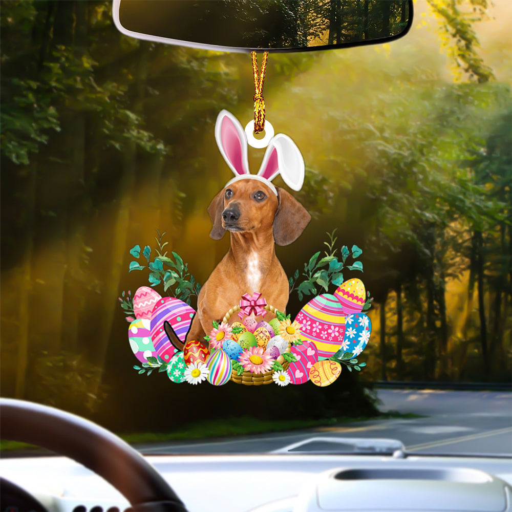 RED Dachshund Happy Easter Car Hanging Ornament