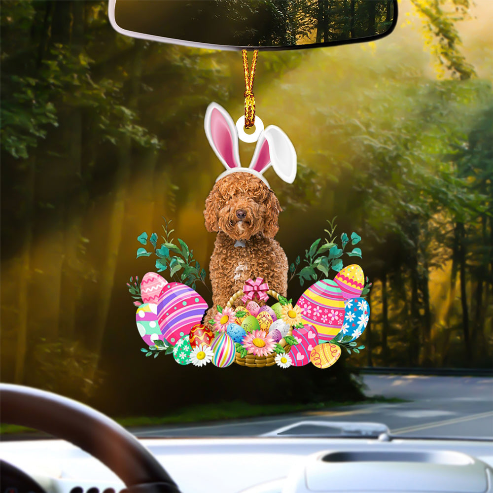 RED Labradoodle Happy Easter Car Hanging Ornament