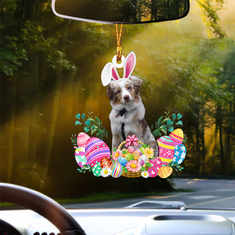 RED MERLE Australian Shepherd Happy Easter Car Hanging Ornament