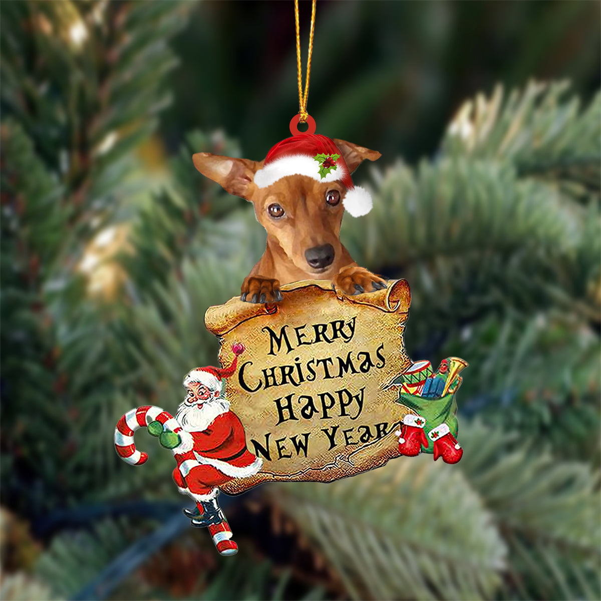 RED Miniature Pinscher Merry Christmas&Happy New Year Hanging Ornament