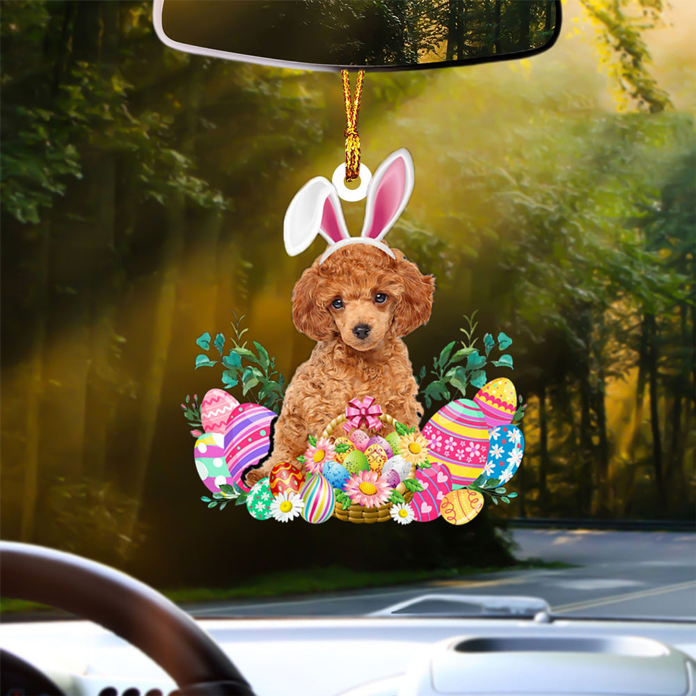 RED Toy Poodle Happy Easter Car Hanging Ornament