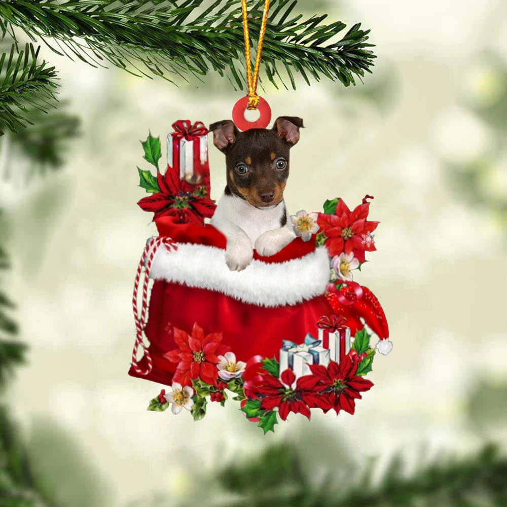Rat Terrier In Gift Bag Christmas Ornament