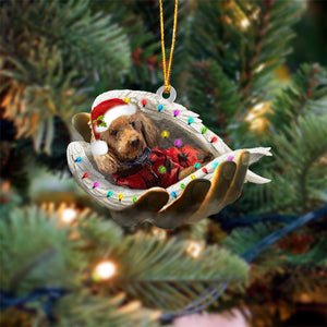 Red poodle Sleeping Angel In God Hand Christmas Ornament