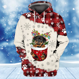 Rottweiler In Snow Pocket Merry Christmas Unisex Hoodie