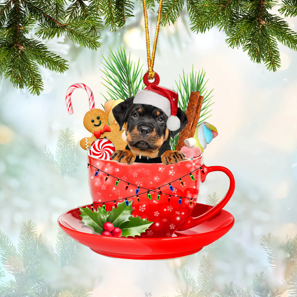 Rottweiler In Cup Merry Christmas Ornament