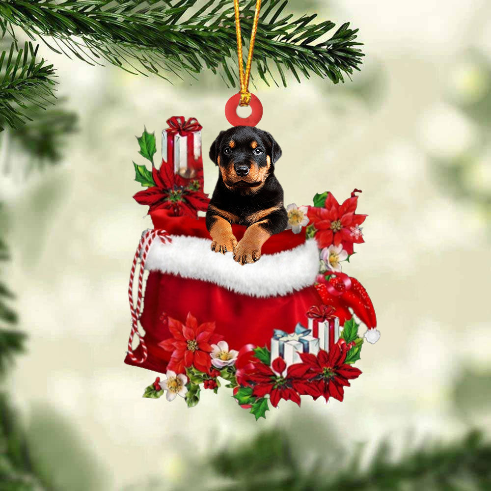 Rottweiler In Gift Bag Christmas Ornament