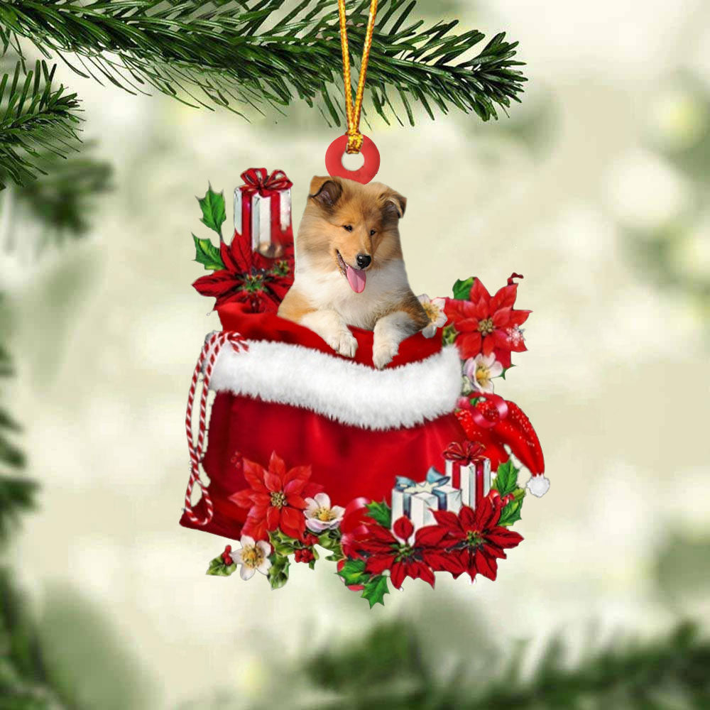 Rough Collie In Gift Bag Christmas Ornament