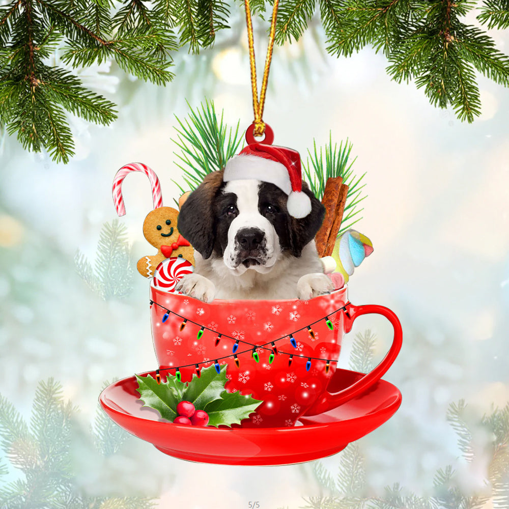 Saint Bernard In Cup Merry Christmas Ornament