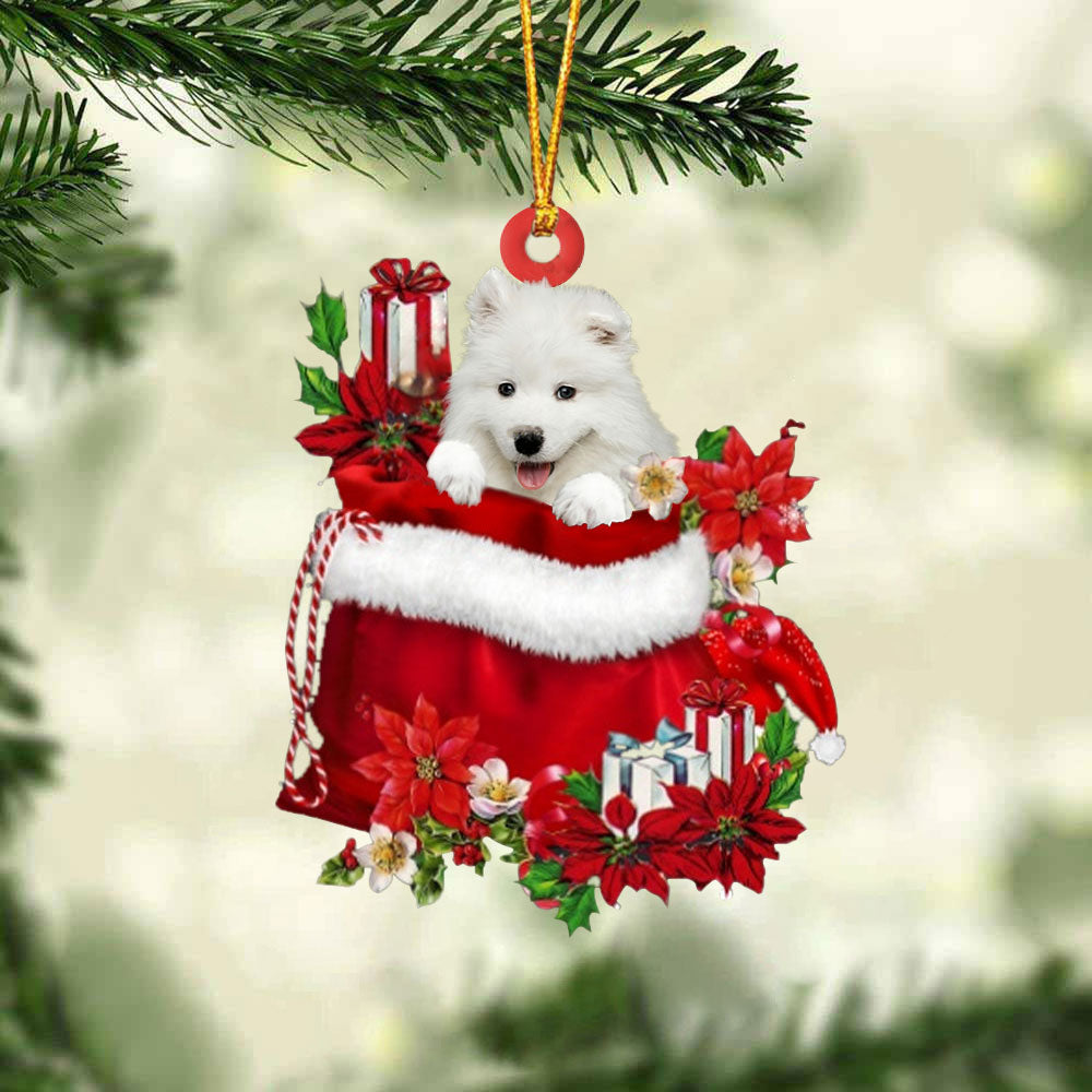 Samoyed In Gift Bag Christmas Ornament