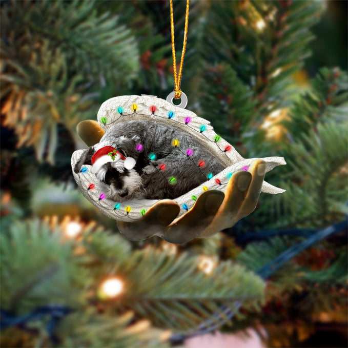 Schnauzer Sleeping Angel In God Hand Christmas Ornament