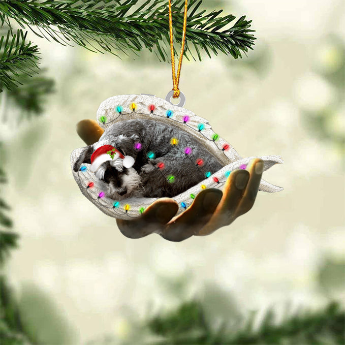 Schnauzer Sleeping Angel In God Hand Christmas Ornament