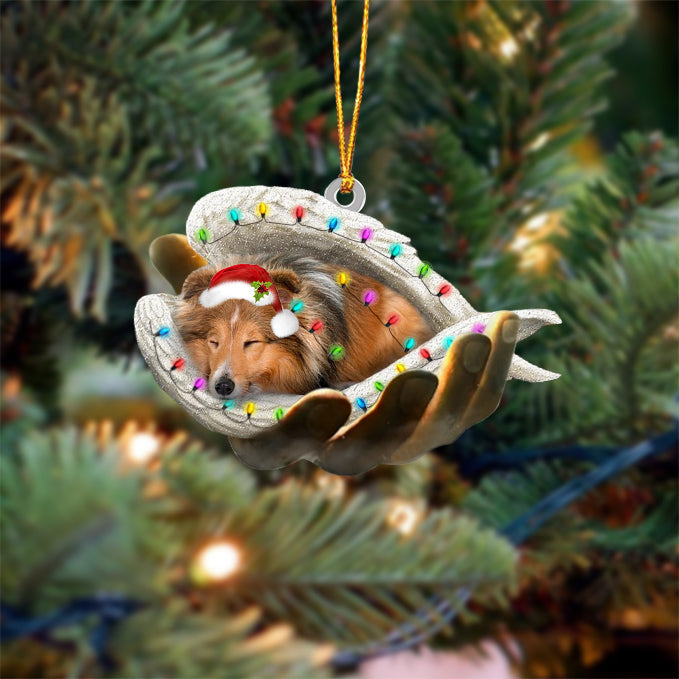 Sheltie Sleeping Angel In God Hand Christmas Ornament