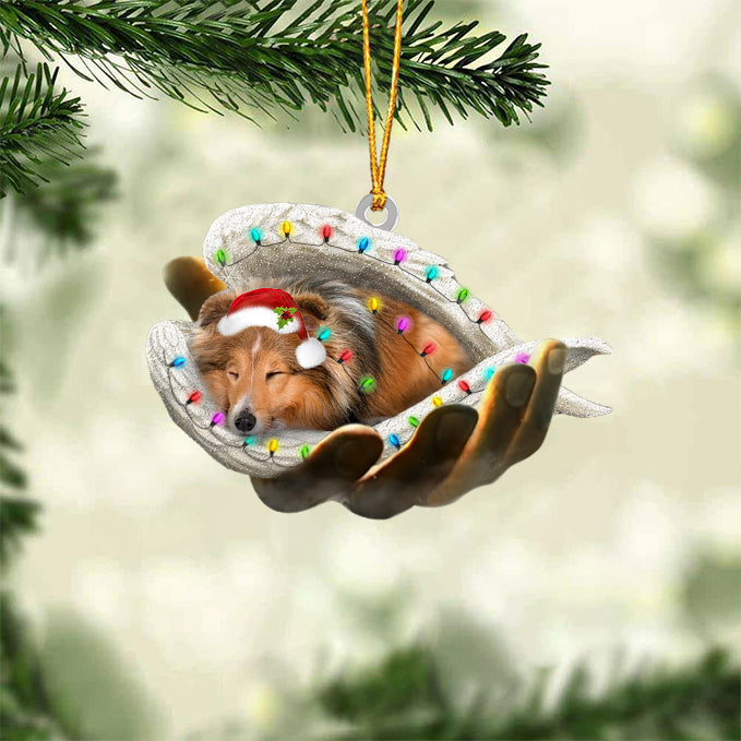 Sheltie Sleeping Angel In God Hand Christmas Ornament