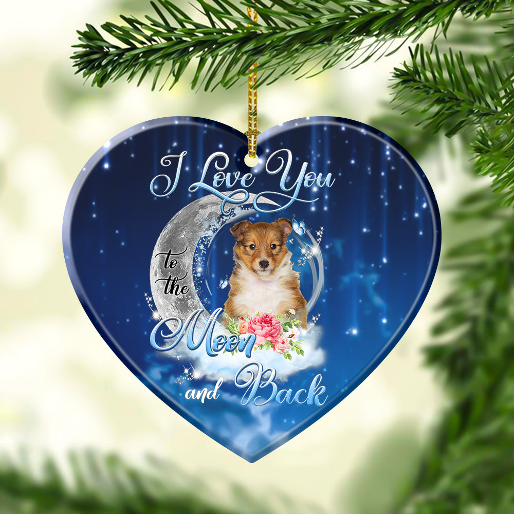 Shetland Sheepdog I Love You To The Moon And Back Heart Shape Ceramic Ornament