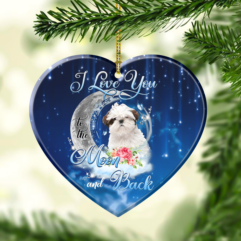 Shih Tzu I Love You To The Moon And Back Heart Shape Ceramic Ornament
