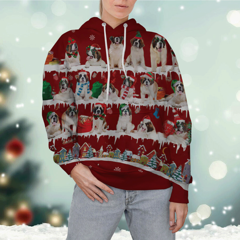 St Bernard - Snow Christmas - 3D Hoodie