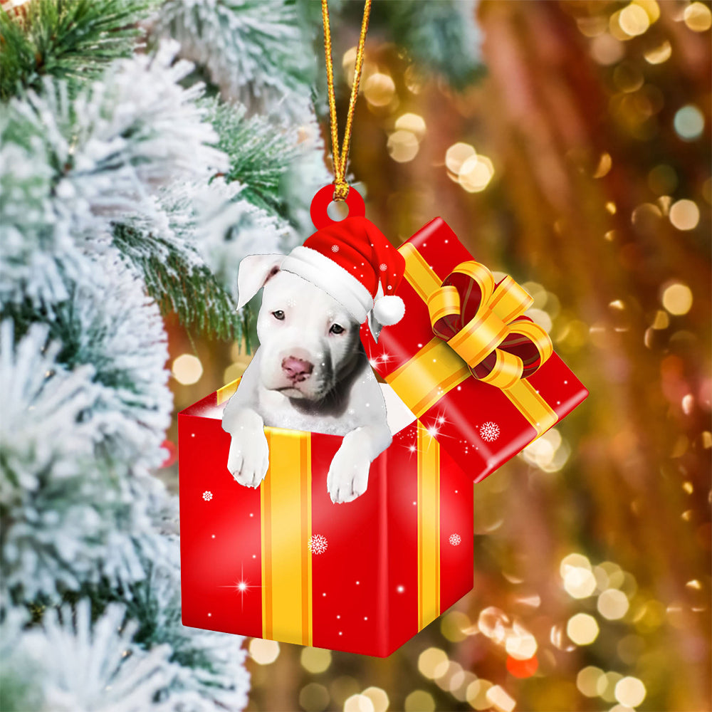 Staffordshire Bull Terrier In Red Gift Box Christmas Ornament