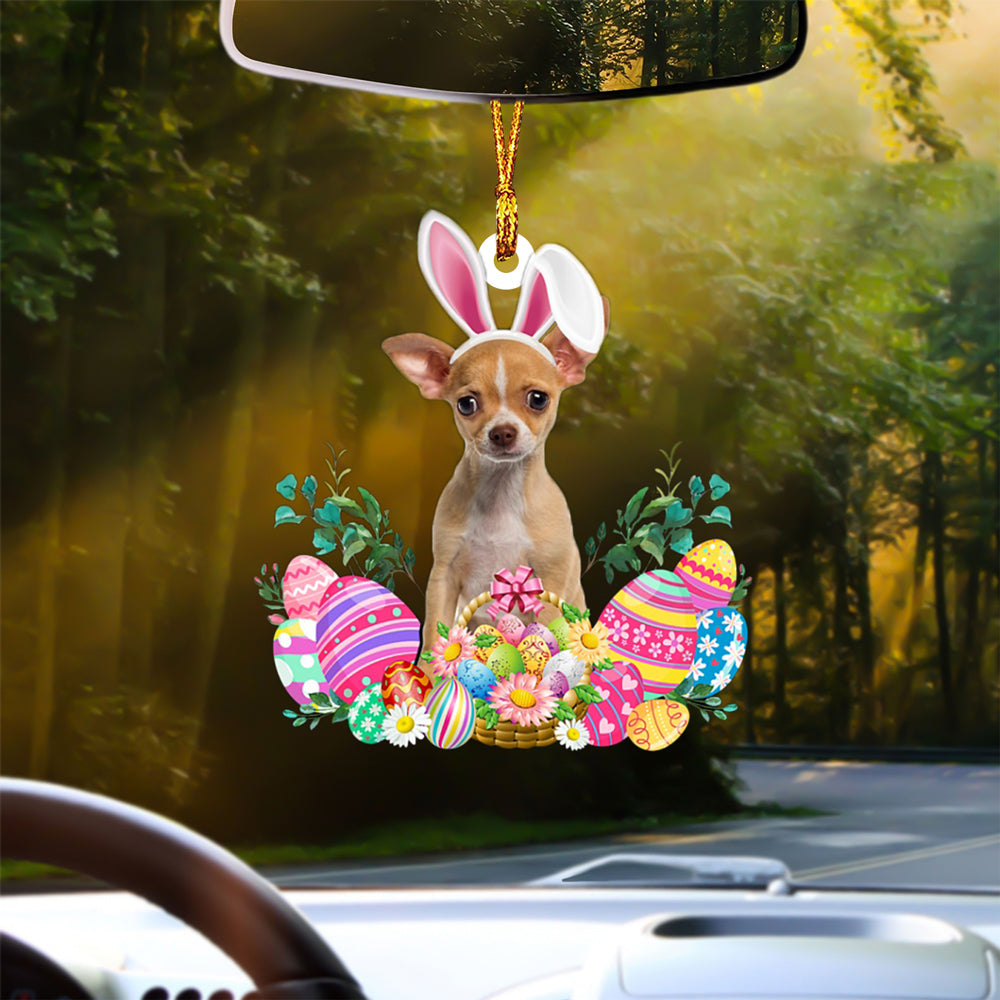 TAN Chihuahua Happy Easter Car Hanging Ornament