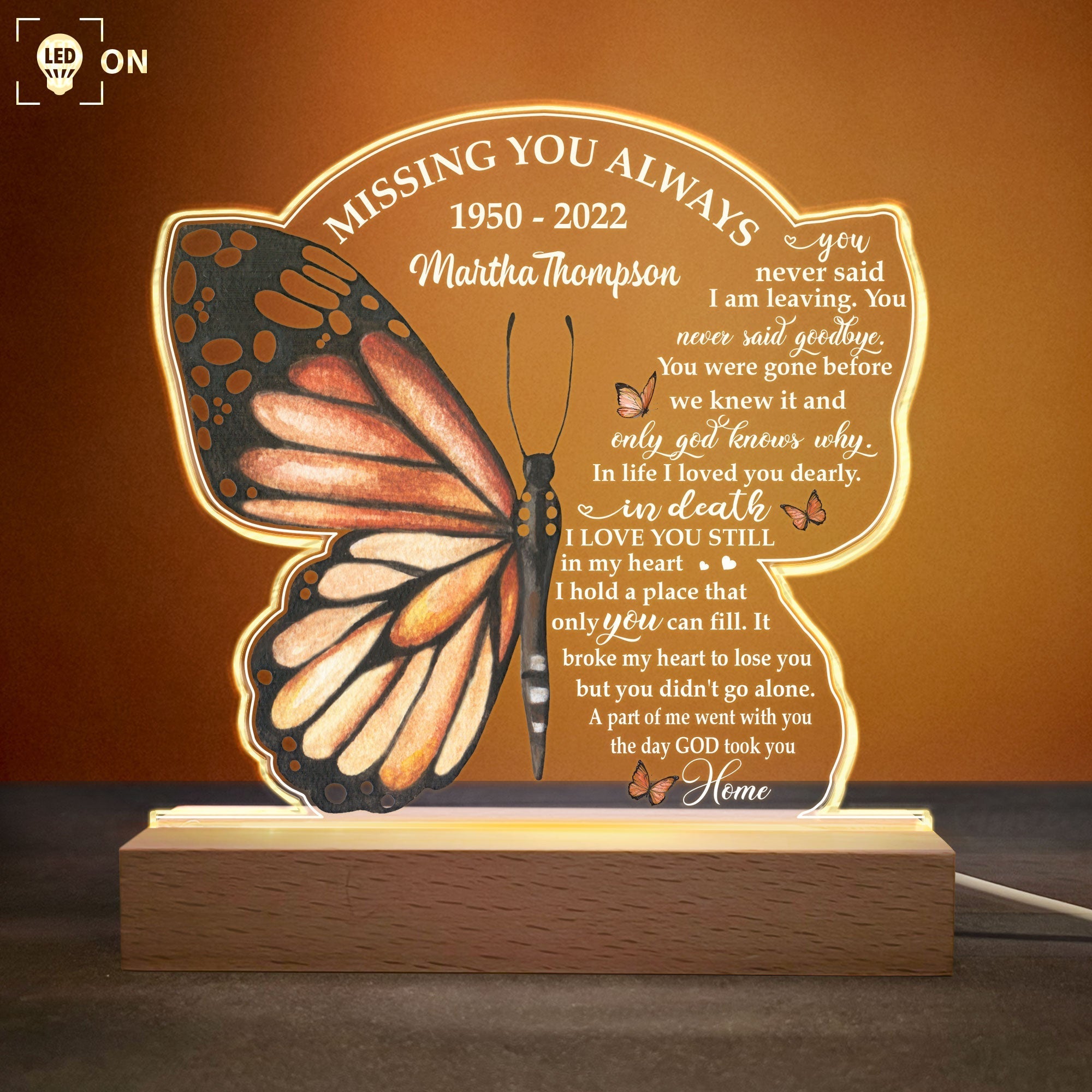 The Day God Took You Home - Personalized 3D LED Light Wooden Base - Memorial Gift For Family Members, Loss Of A Loved One, Dad, Mom, Grandpa, Grandma